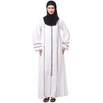 NAZNEEN FRONT OPEN WITH ZIP CONTRAST PIPING AT FRONT AND SLEEVES MATT NIDA ABAYA WITH HIJAB