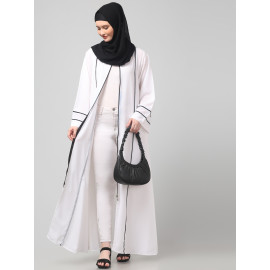 NAZNEEN FRONT OPEN WITH ZIP CONTRAST PIPING AT FRONT AND SLEEVES MATT NIDA ABAYA WITH HIJAB