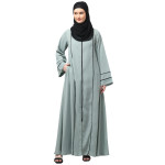 NAZNEEN FRONT OPEN WITH ZIP CONTRAST PIPING AT FRONT AND SLEEVES MATT NIDA ABAYA WITH HIJAB