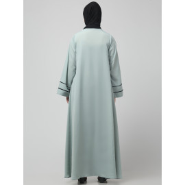 NAZNEEN FRONT OPEN WITH ZIP CONTRAST PIPING AT FRONT AND SLEEVES MATT NIDA ABAYA WITH HIJAB