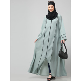 NAZNEEN FRONT OPEN WITH ZIP CONTRAST PIPING AT FRONT AND SLEEVES MATT NIDA ABAYA WITH HIJAB