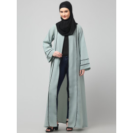 NAZNEEN FRONT OPEN WITH ZIP CONTRAST PIPING AT FRONT AND SLEEVES MATT NIDA ABAYA WITH HIJAB