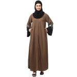 NAZNEEN EMBRODERY AND CONYTRAST  2 SIDE POCKET SLEEVES  FRONT OPEN ABAYA