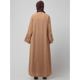 NAZNEEN EMBROIDERY AT SLEEVE 2 SIDE POCKET FRONT OPEN ABAYA
