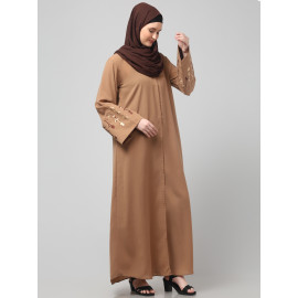 NAZNEEN EMBROIDERY AT SLEEVE 2 SIDE POCKET FRONT OPEN ABAYA