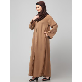 NAZNEEN EMBROIDERY AT SLEEVE 2 SIDE POCKET FRONT OPEN ABAYA
