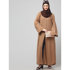 NAZNEEN EMBROIDERY AT SLEEVE 2 SIDE POCKET FRONT OPEN ABAYA