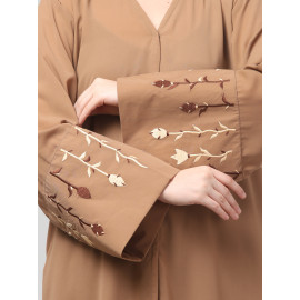 NAZNEEN EMBROIDERY AT SLEEVE 2 SIDE POCKET FRONT OPEN ABAYA