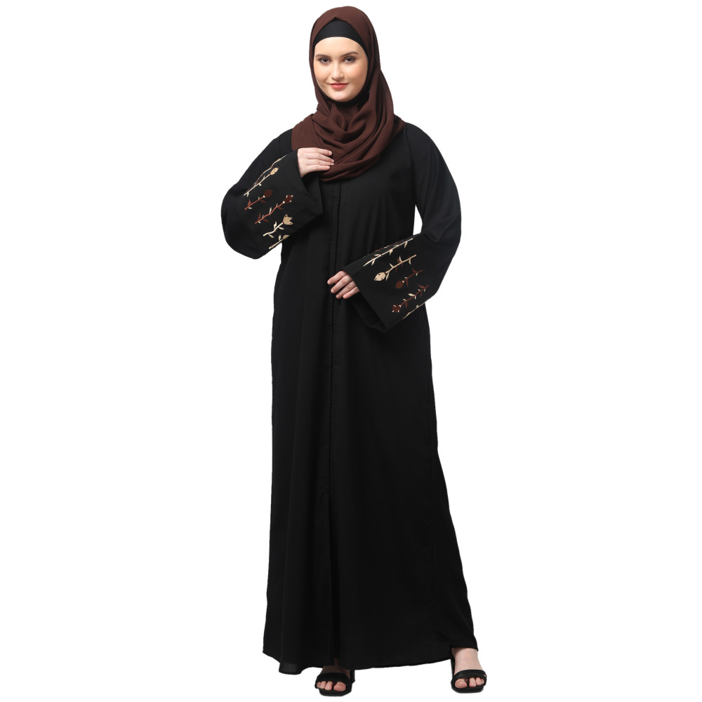 NAZNEEN EMBROIDERY AT SLEEVE 2 SIDE POCKET FRONT OPEN ABAYA