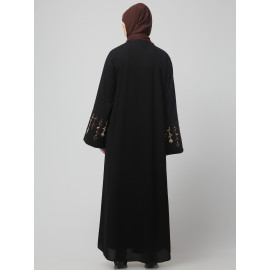 NAZNEEN EMBROIDERY AT SLEEVE 2 SIDE POCKET FRONT OPEN ABAYA