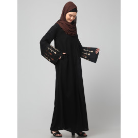 NAZNEEN EMBROIDERY AT SLEEVE 2 SIDE POCKET FRONT OPEN ABAYA