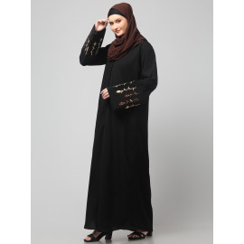NAZNEEN EMBROIDERY AT SLEEVE 2 SIDE POCKET FRONT OPEN ABAYA