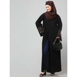 NAZNEEN EMBROIDERY AT SLEEVE 2 SIDE POCKET FRONT OPEN ABAYA