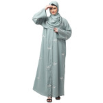 NAZNEEN ALL OVER AND HIJAB 3 LEAF EMBROIDERY FRONT OPEN ABAYA
