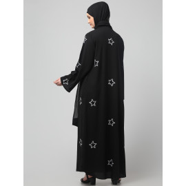 NAZNEEN ALL OVER AND HIJAB STAR EMBROIDERY FRONT OPEN ABAYA