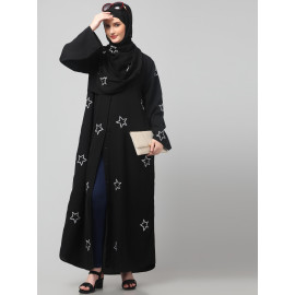 NAZNEEN ALL OVER AND HIJAB STAR EMBROIDERY FRONT OPEN ABAYA