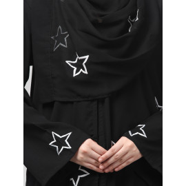 NAZNEEN ALL OVER AND HIJAB STAR EMBROIDERY FRONT OPEN ABAYA