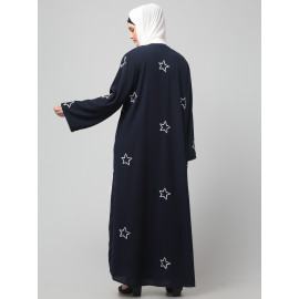 NAZNEEN ALL OVER AND HIJAB STAR EMBROIDERY FRONT OPEN ABAYA
