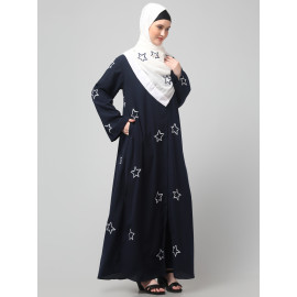 NAZNEEN ALL OVER AND HIJAB STAR EMBROIDERY FRONT OPEN ABAYA