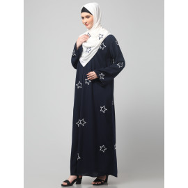 NAZNEEN ALL OVER AND HIJAB STAR EMBROIDERY FRONT OPEN ABAYA