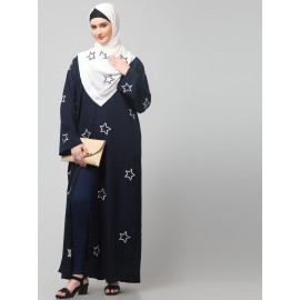 NAZNEEN ALL OVER AND HIJAB STAR EMBROIDERY FRONT OPEN ABAYA