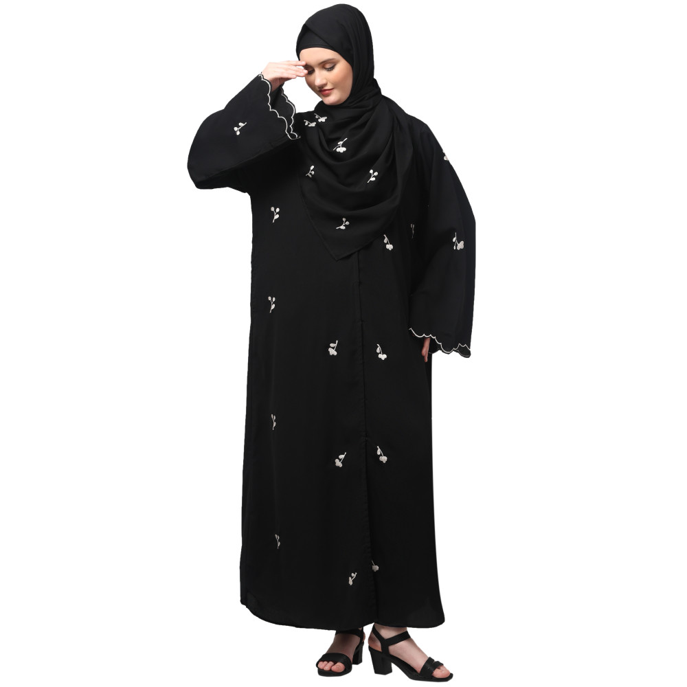 NAZNEEN ALL OVER AND HIJAB SMALL FLOWER EMBROIDERY FRONT OPEN ABAYA
