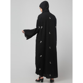 NAZNEEN ALL OVER AND HIJAB SMALL FLOWER EMBROIDERY FRONT OPEN ABAYA