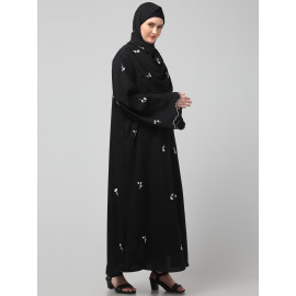 NAZNEEN ALL OVER AND HIJAB SMALL FLOWER EMBROIDERY FRONT OPEN ABAYA
