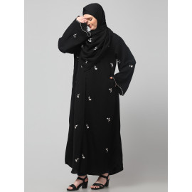 NAZNEEN ALL OVER AND HIJAB SMALL FLOWER EMBROIDERY FRONT OPEN ABAYA