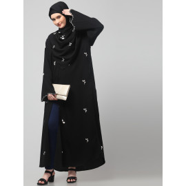 NAZNEEN ALL OVER AND HIJAB SMALL FLOWER EMBROIDERY FRONT OPEN ABAYA