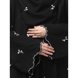 NAZNEEN ALL OVER AND HIJAB SMALL FLOWER EMBROIDERY FRONT OPEN ABAYA