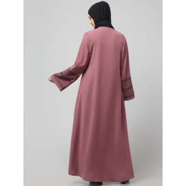 NAZNEEN SLEEVES AND HIJAB FLOWERS AND LINES EMBROIDRY FRONT OPEN ABAYA