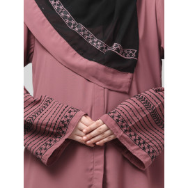 NAZNEEN SLEEVES AND HIJAB FLOWERS AND LINES EMBROIDRY FRONT OPEN ABAYA