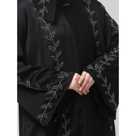 Nazneen  Both front shoulder to bottom , Sleeves and Hijab Hand Embroidered with inner Cardigan Style Abaya with Hijab
