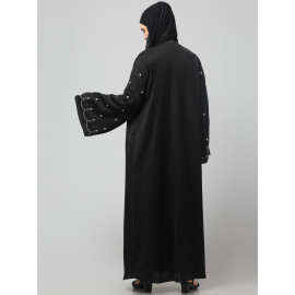 Nazneen  Both front shoulder to bottom , Sleeves and Hijab Stone Hand Embroidered with inner Cardigan Style Abaya with Hijab