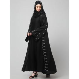 Nazneen  Both front shoulder to bottom , Sleeves and Hijab Stone Hand Embroidered with inner Cardigan Style Abaya with Hijab