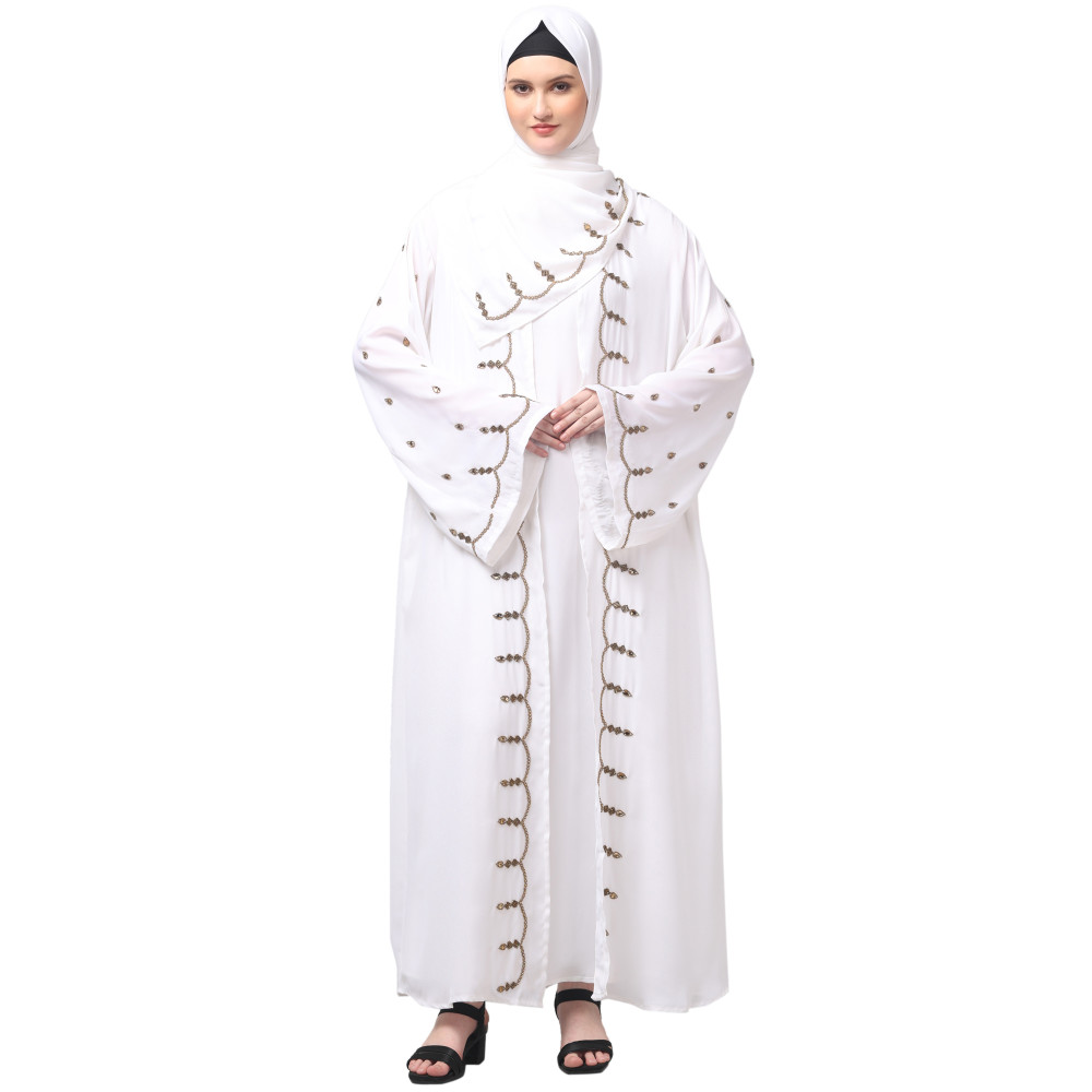 Nazneen  Both front shoulder to bottom , Sleeves and Hijab Stone Hand Embroidered with inner Cardigan Style Abaya with Hijab