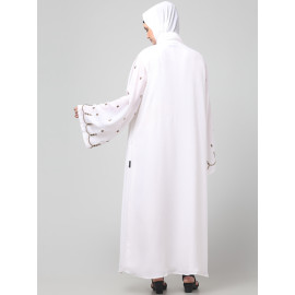 Nazneen  Both front shoulder to bottom , Sleeves and Hijab Stone Hand Embroidered with inner Cardigan Style Abaya with Hijab