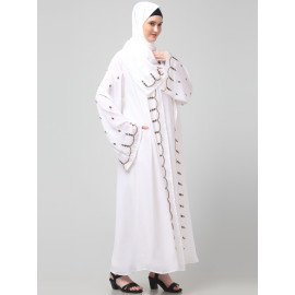Nazneen  Both front shoulder to bottom , Sleeves and Hijab Stone Hand Embroidered with inner Cardigan Style Abaya with Hijab