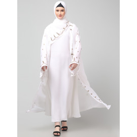 Nazneen  Both front shoulder to bottom , Sleeves and Hijab Stone Hand Embroidered with inner Cardigan Style Abaya with Hijab