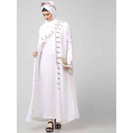 Nazneen  Both front shoulder to bottom , Sleeves and Hijab Stone Hand Embroidered with inner Cardigan Style Abaya with Hijab