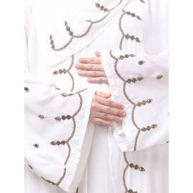 Nazneen  Both front shoulder to bottom , Sleeves and Hijab Stone Hand Embroidered with inner Cardigan Style Abaya with Hijab