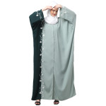 NAZNEEN EMBROIDERY AT FRON AND SLEEVES CONTRAST FRONT OPEN KAFTAN ABAYA WITH  HIJAB