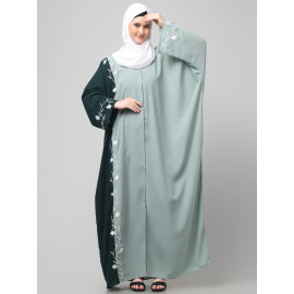 NAZNEEN EMBROIDERY AT FRON AND SLEEVES CONTRAST FRONT OPEN KAFTAN ABAYA WITH  HIJAB