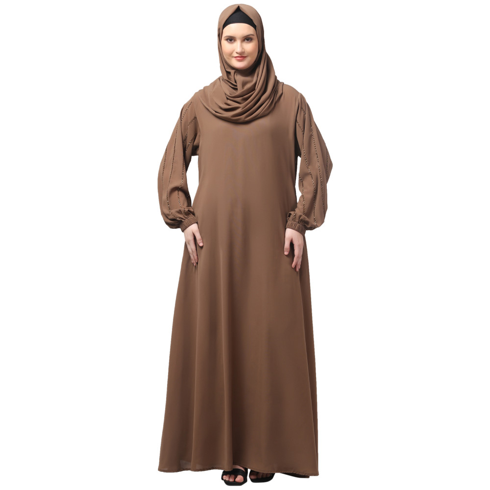 NAZNEEN EMBROIDERED SLEEVE  WITH ELASTIC  A LINE MATT NIDA ABAYA WITH HIJAB