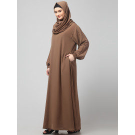 NAZNEEN EMBROIDERED SLEEVE  WITH ELASTIC  A LINE MATT NIDA ABAYA WITH HIJAB