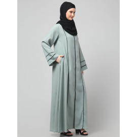 NAZNEEN FRONT OPEN WITH ZIP CONTRAST PIPING AT FRONT AND SLEEVES MATT NIDA ABAYA WITH HIJAB
