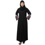 NAZNEEN EMBRODERY AND CONYTRAST  2 SIDE POCKET SLEEVES  FRONT OPEN ABAYA