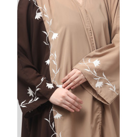 NAZNEEN EMBROIDERY AT FRON AND SLEEVES CONTRAST FRONT OPEN KAFTAN ABAYA WITH  HIJAB