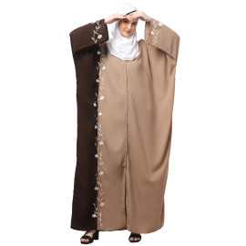 NAZNEEN EMBROIDERY AT FRON AND SLEEVES CONTRAST FRONT OPEN KAFTAN ABAYA WITH  HIJAB
